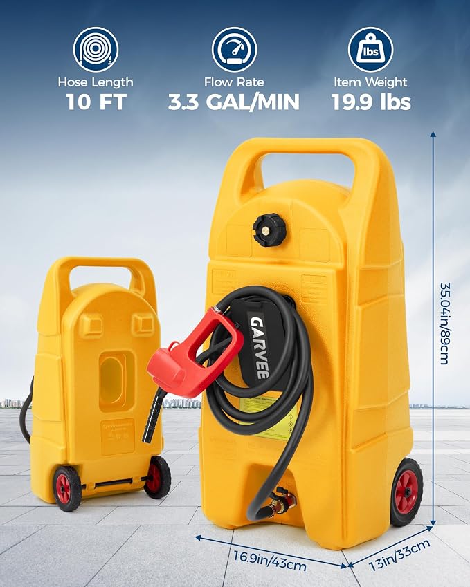 Garvee Slim 15 Gallon Portable Gas Tank, Heavy-Duty Fuel Caddy with Manual Transfer Pump &10FT Hose, Portable Gas Can with Casters, Leak-Proof Gas Container for Lawn Mowers, Tractor, Boat, Snow Blow