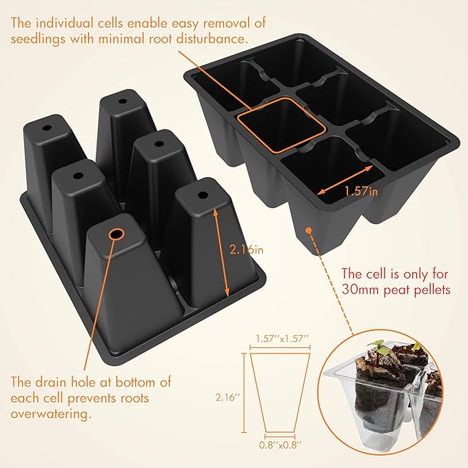 Gardzen 20 Pack Seed Starting Tray, Plant Germination Trays, Seed Starter Kit with Adjustable Humidity Vented Dome for Indoor&oOutdoor Use, Plant Growing Kit 6.6" x 4.5", Total 240-Cell, Black