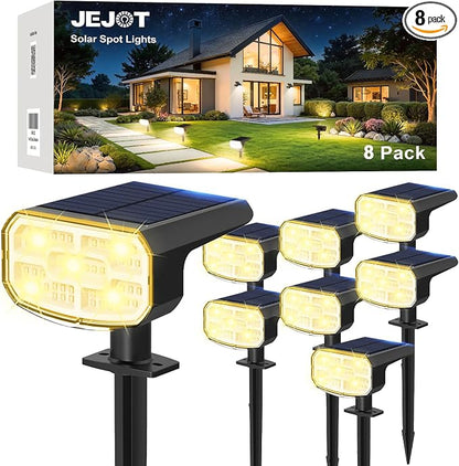 JEJOT Solar Lights Outdoor Waterproof IP65, Super Bright LED, 3000K 2 Lighting Modes, Solar Powered Yard Garden Solar Spot Lights for Outside Landscape Auto On/Off -8 Pack