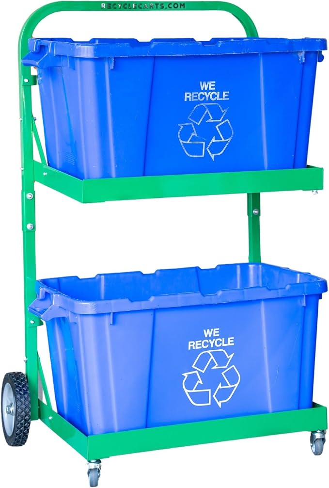 FIVESTAR 400 lb. Capacity Heavy-Duty Recycle Bin Cart with Aluminum Frame and Recycle Bin Trays and Four Wheels