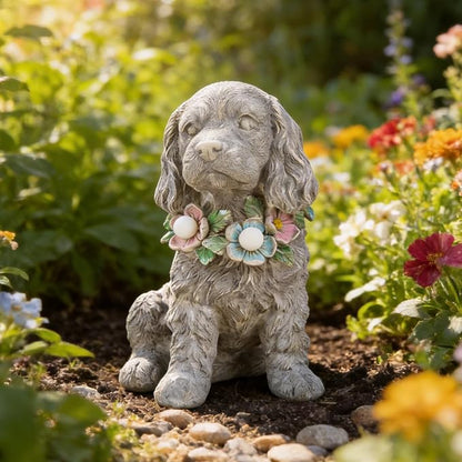 Garden Statue Dog Memorial Gifts - Yard Art Decoration with Flower Solar LED Lights Waterproof Resin Garden Figurine Decor for Outdoor Patio Yard Lawn Ornament
