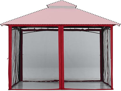 MASTERCANOPY Patio Gazebo Mosquito Netting Screen Walls (10x12, Burgundy)
