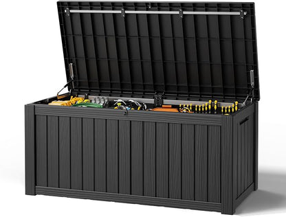 Outdoor Storage Box, Resin Deck Boxes Indoor and outdoor, Waterproof Storage Box Lockable Lid (Black,150 Gallon)