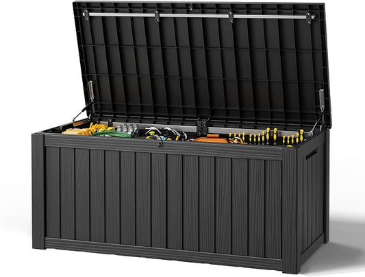 Outdoor Storage Deck Boxes Waterproof, Waterproof and UV Resistant Outdoor Storage Box Lockable Lid for Delivery Box, Indoor, Garden Tools, Pool Supplies, Patio (Black, 120 Gallon)