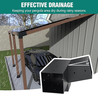 Pergola Brackets, 2 Pack Woodworks Pergola Kit 15° 3-Way Right Angle Corner Bracket with Post Base for 4x4'' (Actual: 3.5x3.5'') Wood Beams Elevated Wood Stand Kit 6 Pc