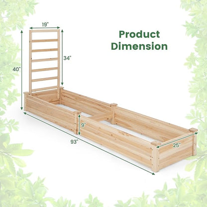 Giantex Raised Garden Bed with Trellis, 93" L x 25" W x 40" H, Wood Planter Box for Vegetables Flowers Herbs Fruits Climbing Plants Cucumber, Easy Assembly, Outdoor Rectangular Floor Gardening Beds