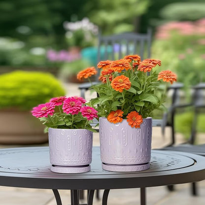 Eightpot Ceramic Flower Pots, 8 Inch Plant Pots Indoor Outdoor, Round Planter with Drainage Hole and Tray, Boho Planter, Decorative Pot for Plants, Apartment Decor, House Warming Gifts, Purple