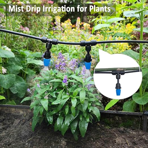 Drip Irrigation Kit for Garden,Main ID 1/2inch 16.5Ft and 1/4inch 96Ft Water Hose, Watering System Sufficient Water Pressure, Irrigation Dripper Waterflow Evenly Easy DIY
