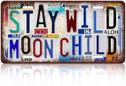 Vintage Wall Decor Stay Wild Moon Child License Plate | Metal Sign Tin Signs