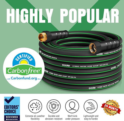 Garden Hose 50 ft x 5/8" with Nozzle, Water Hose Heavy Duty Flexible, Lightweight Kink-less Hybrid Hose with Swivel Handle, Male to Female Fittings