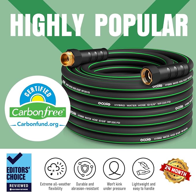 Heavy Duty Garden Hose 70ft, NON-EXPANDABLE Flexible Water Hose, Kink Resistant Lightweight Hybrid Hose, Leakproof Hose Male to Female Fittings