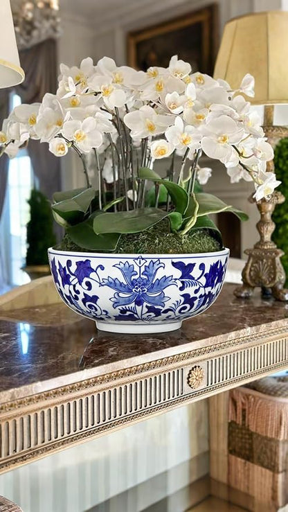 Hollyone Set of 2 Blue and White Vase Porcelain Planters 7 + 9 inch Garden Bowl Modern Ceramic Pots Classic Chinese Floral Vase for Indoor Outdoor Succulents Bonsai Fairy Gardens Herbs