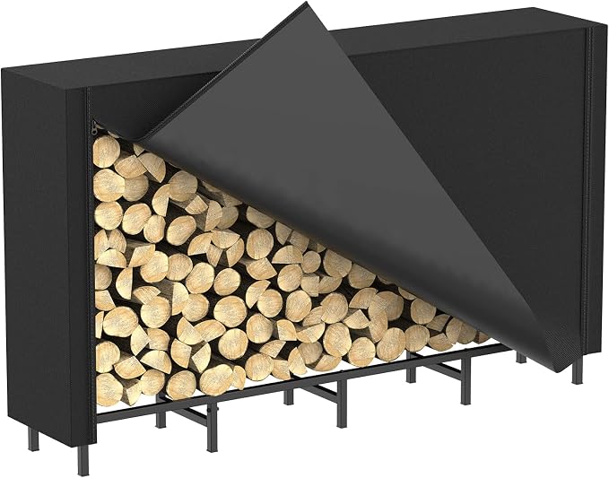 CADUKE Firewood Rack Outdoor with Cover 5.3ft Firewood Log Rack for Fireplace Wood Storage Fire Log Holder Indoors Adjustable Heavy Duty Fire Wood Rack Stand, Black Waterproof Oxford Fabric