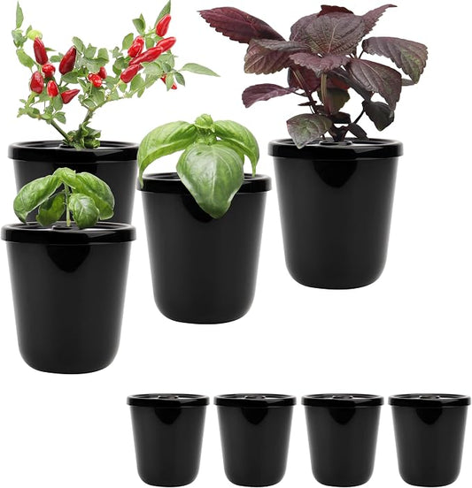Kratky Method Hydroponic Planter Kit, 8 Hydroponic Planter Plus 24 Growing Sponges for Herbs, Hydroponic Mini Buckets for Windowsill Herb Garden, Hydroponic Growing System for Vegetables (Black)