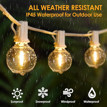Mlambert 150Ft(3x50Ft) Outdoor String Lights, Connectable G40 Globe Patio Lights Connectable with 75+6 LED Plastic Bulbs for Outside Backyard Wedding-White Wire