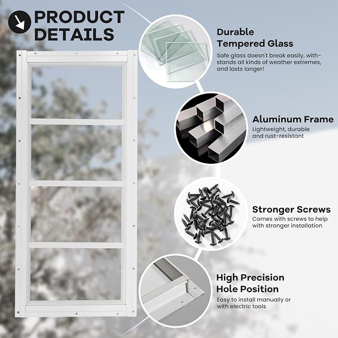 Shed Windows 2 Pack, Fixed Transom Windows 10" x 23" White | Small Chicken Coop Windows with Tempered Glass for Shed, Barns, Playhouse, Household, Garage