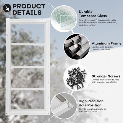 Shed Windows 2 Pack, Fixed Transom Windows 10" x 23" White | Small Chicken Coop Windows with Tempered Glass for Shed, Barns, Playhouse, Household, Garage