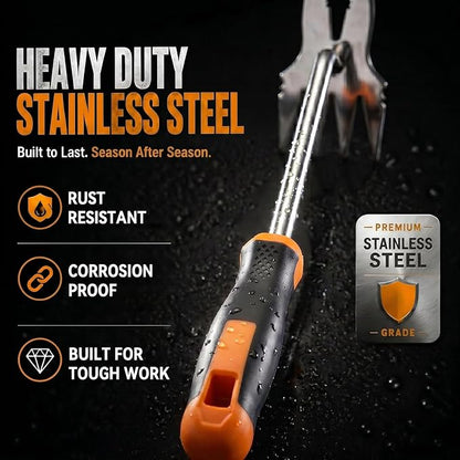 Weed Puller Tool, 2-in-1 Hand Weeder and Root Remover, Heavy Duty Stainless Steel Weeding Tool for Deep Roots, Ergonomic Garden Weed Pulling Tool for Lawn and Yard - Orange