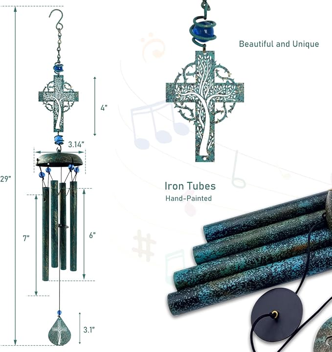 Cross Wind Chimes for Outside, Metal Hanging Wind Chimes, Zen Windchime with Calming Sound for Yard, Balcony, Yoga Room