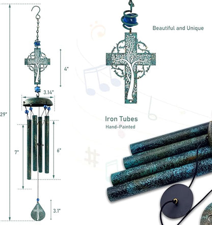 Cross Wind Chimes for Outside, Metal Hanging Wind Chimes, Zen Windchime with Calming Sound for Yard, Balcony, Yoga Room