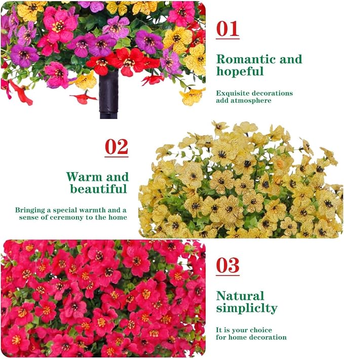 24 Inch Artificial Flower Stake Outdoor Decor - Multi-Color Garden Stakes for Yard & Lawn, No Fade Heavy Duty Plastic, All Season Decoration (Rose)