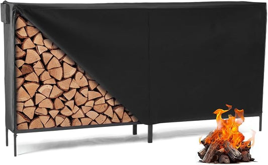 DUMOS 8FT Heavy Duty Firewood Storage Rack, Heavy Duty Firewood Log Racks with Cover and Zipper, Outdoor Fire Wood Racks Storage Logs Rack and Cover Set for Farm, Garden, Patio, Black