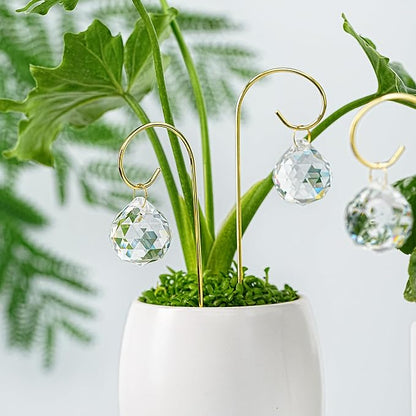 9pcs 30mm Crystal Ball Prism Suncatchers with 7.5'' Gold Trellis | For Mini Potted Plants,Miniature Garden Decorations,Fairy Garden Sun Catchers for Indoor Plants Accessories,Whimsical Decor