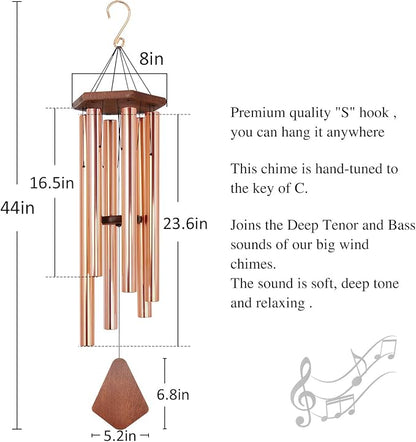 Wind Chimes Outdoor Large Deep Tone, 44 Inch Sympathy Wind Chime Outdoor, Memorial Wind-Chime with 6 Tuned Tubes, Elegant Chime for Garden, Patio, Balcony and Home Decor, Rose Gold