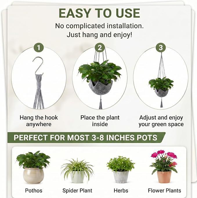 Shappy 1 Pack Boho Macrame Plant Hanger, Large Hanging Planter Plant Holder Pot Hanger Hanging Basket Wall Planters, Plants Lover Gift for Indoor Garden (Classic,Grey)
