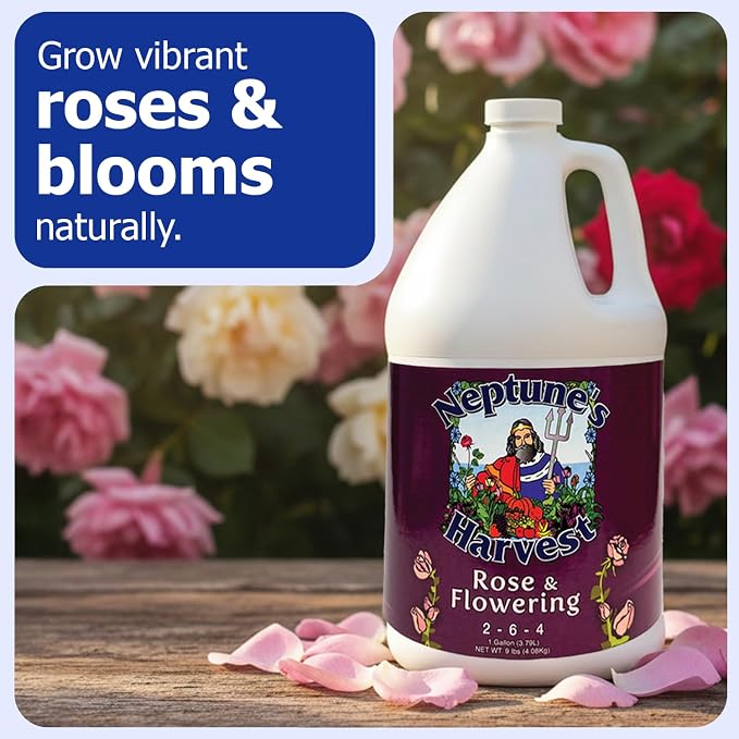 Neptune's Harvest Rose & Flowering Fertilizer (2-6-4) - 1 Gallon - Organic Liquid Rose Food for Vibrant Blooms & Growth - Promotes Healthy Foliage - Ideal Fertilizer for Indoor & Outdoor Use