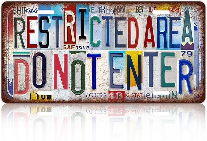 Vintage Wall Decor Restricted Area Do Not Enter License Plate | Metal Sign Tin Signs