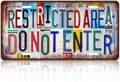 Vintage Wall Decor Restricted Area Do Not Enter License Plate | Metal Sign Tin Signs