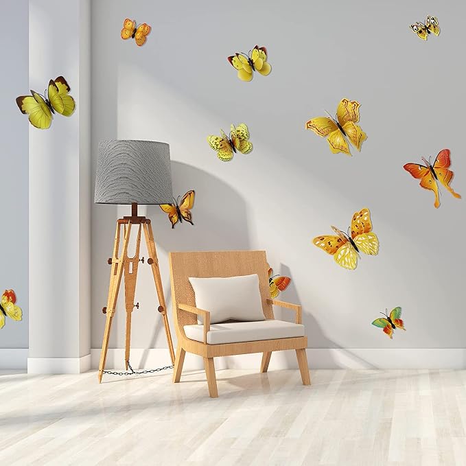 OPSEAM Butterfly Wall Decor 24/48 PCS, 3D Butterflies Stickers for Party Decorations with Magnets(Gold, 24)