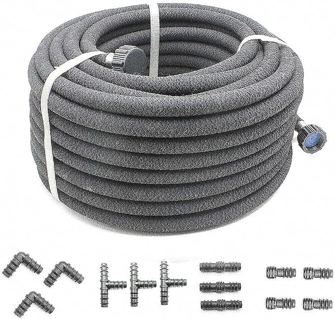 Taisia 1/2" Soaker Hose Kit 100 ft Round Rubber Garden Soaker Hoses, Heavy Duty Drip Hose for Watering Irrigation, Water Seeper Soaker Hoses for Garden, Lawn and Plants