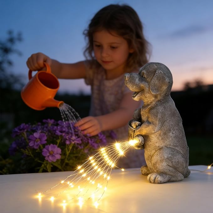 Lavezee Solar Garden Decor Dog Statues Outdoor, Dog Garden Statue 9.8‘’ for Yard Decorations Outdoor, Ideal Gifts for Mom Dad Dog Lovers Birthday Housewarming Present