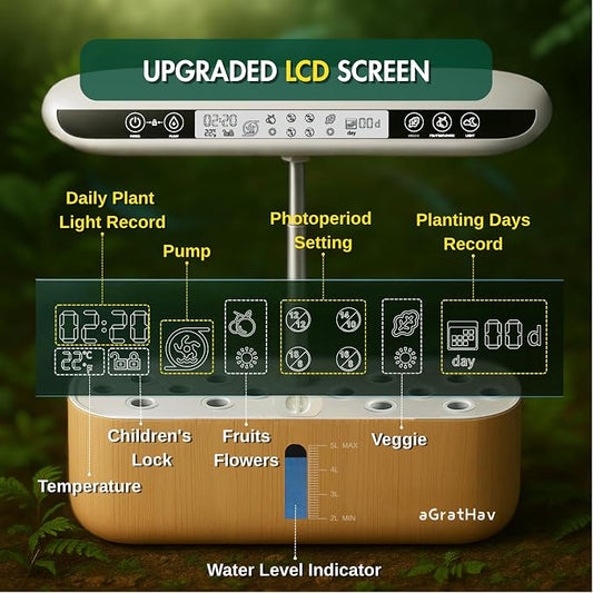 Hydroponics Growing System Kit, Indoor Herb Garden, 14 Pods Upgraded LCD Display, LED Grow Light Quiet Smart Water Pump Automatic Timer, Hydroponic Planter for Home Kitchen Office (White)