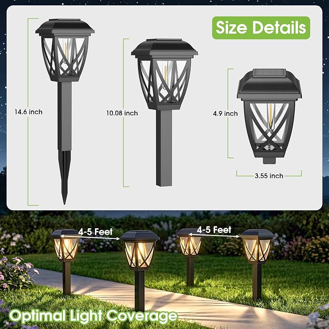 Greluna Solar Pathway Lights Outdoor 10 Pack, Auto On/Off Waterproof Solar Garden Lights, Energy Saving LED Landscape Outside Lights for Yard, Walkway, Patio & Driveway Decor