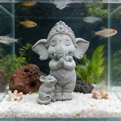 livelyfish Small Elephant Statue Sandstone Figurine Hindu Meditation Buddha Sculpture for Fish Tank Aquarium Decoration (E)