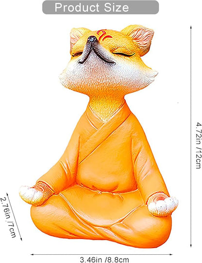 Orange Resin Fox Statue, Zen Yoga Figurine for Desktop & Garden | Mini meditative accents, garden & fox statues, fox figurines, spiritual gifts, feng shui shelf decor for plant & yoga lovers