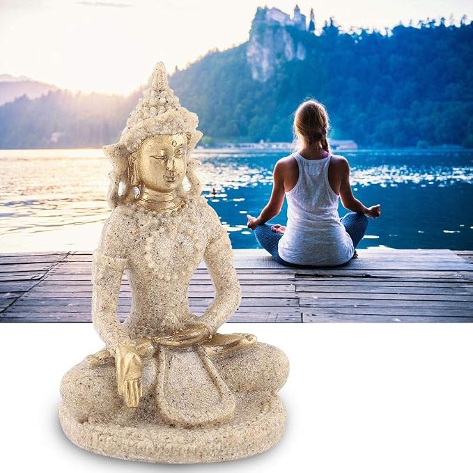 Small Buddha Statue - Figurines Decor Sandstone Sitting Meditation | Outdoor Statues for Garden Buddhist Decoration Ornament Sculpture Handmade Figurine Miniatures Home Seated Zen(Gold)