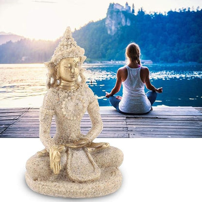 Small Buddha Statue - Figurines Decor Sandstone Sitting Meditation | Outdoor Statues for Garden Buddhist Decoration Ornament Sculpture Handmade Figurine Miniatures Home Seated Zen(Gold)