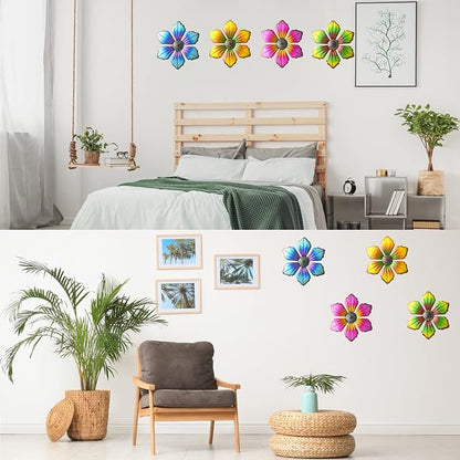 Gooyule Metal Flower Wall Art - Colorful Floral Decor for Indoor Outdoor Hanging - Home Office Garden Yard Wall Decoration Set (Metal Flower Decor B)