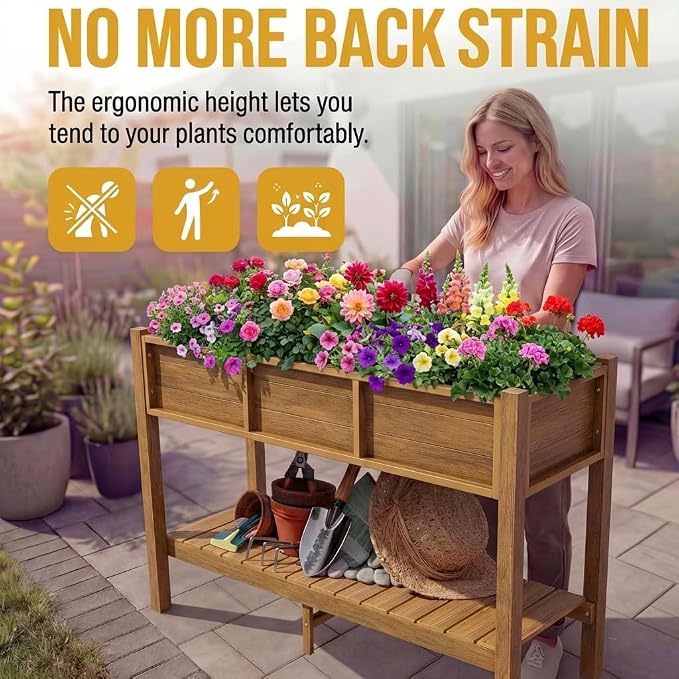 DWVO 48x18x30in Raised Garden Bed HDPE, Poly Wood Planter Box Stand,Weather-Resistant Planter Box with Legs, Elevated Garden Bed for Backyard, Patio, Balcony,Brown