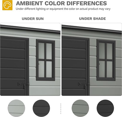 DWVO 5x3 FT Outdoor Storage Shed with Reinforced Floor, All-Weather Resin Storage Shed with Lockable Door & Window, Waterproof Plastic Tool Shed for Garden, Backyard, Patio, Lawn,Blue-Gray+Black