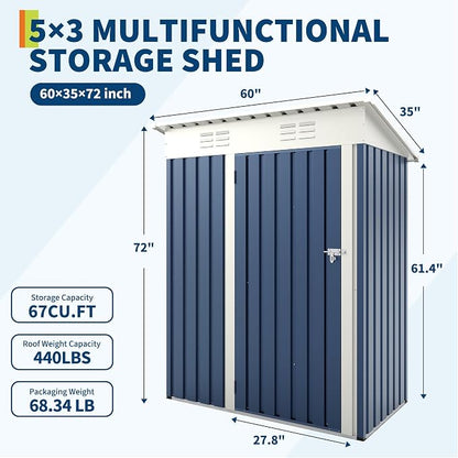 Garvee 5x3 FT Outdoor Storage Shed, Tool Shed with Sloping Roof | Rust-resistant galvanized steel – withstands harsh weather for years.