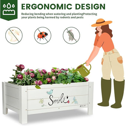 Raised Garden Bed for Kids - 30”L*18”W*13”H Elevated Wooden Planter Box Stand, Backyard, Patio, Balcony w/Bed Liner, 180lb Capacity (Green)