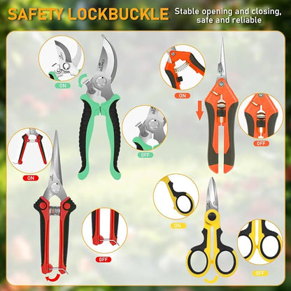 4-Pack Multifunctional Garden Scissors Set-BIDMLI Stainless Steel Pruning &Floral Shears with One-Piece Handle Blades for Tree Pruning, Flower Trimming, and Fruit Picking Tasks at Home&Garden Tool.