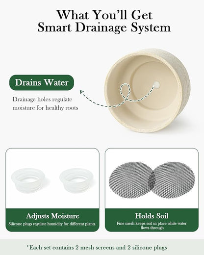 Succulent Pots, 8 Inch + 6 Inch Plant Pots for Plants with Drainage Hole, Indoor Outdoor Ceramic Planter, Set of 2 Round Flower Pots for Succulent and Plants, Beige