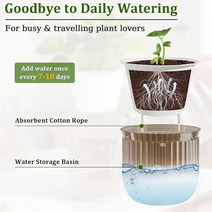 Halatool 2 Pack 6.5 Inch Self-Watering Hanging Planters for Indoor Plants, Outdoor Flower Pots with 2 Metal Chains, Visible Water Level Indicator & Drainage Holes for Wall, Garden, Home (Starry Gray)