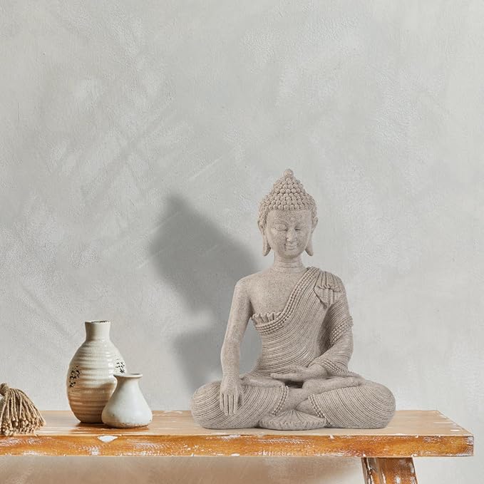 Buddha Statue for Home Decor Beige White-Buddha Statue Large for Spiritual 10.2''-Buddha Decor for Living Room-Buddha Statues for Zen Decor –Indoor Buddha Gift for Shrine , Meditation or Relaxation